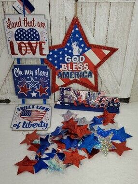 Faith Family Freedom & God Bless America Wood Signs Patriotic Bundle